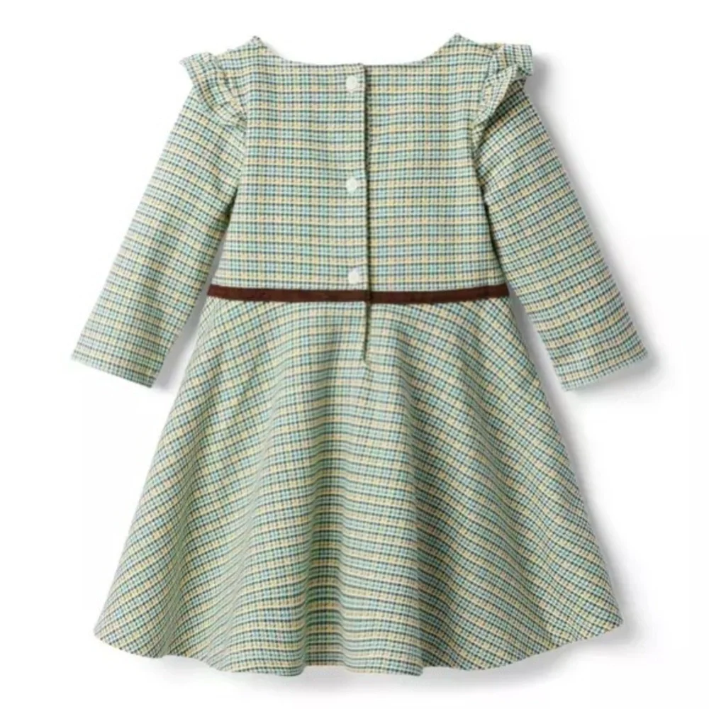 JANIE & JACK Houndstooth Plaid Ruffle Ponte Dress Sz 5 NWT - Picture 2 of 3